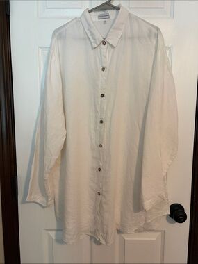Soft Surroundings 100% linen button front tunic top/ dress/ coverup